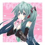  aqua_eyes aqua_hair aqua_nails cd detached_sleeves hatsune_miku headphones kiri_(kyannsa01) long_hair mouth_hold nail_polish necktie solo twintails vocaloid 