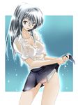  bra grey_eyes lingerie original panties see-through silver_hair skirt skirt_lift solo takase_muu underwear wet wet_clothes wringing_clothes 