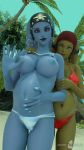  2019 3d_(artwork) alien belly big_belly big_breasts bikini blue_skin breasts clothed clothing digital_media_(artwork) doom12 duo female green_skin head_tails hi_res humanoid mammal nipples pregnant star_wars swimsuit twi&#039;lek 