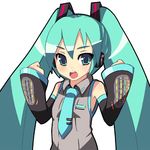  aqua_eyes aqua_hair detached_sleeves hatsune_miku kendo_(artist) long_hair lowres necktie simple_background solo twintails vocaloid 