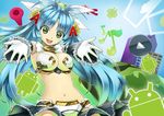  android_(os) armor bad_id bad_pixiv_id bikini_armor blue_hair fourteen gloves green_eyes mecha_musume os-tan solo twintails white_gloves 