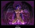  black_wings blue_hair breasts demon_girl horns long_hair nipple_piercing nipple_rings nipples piercing purple_hair succubus tail tattoo wings 