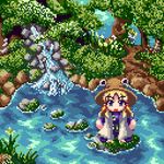  cha_(1122343) lowres moriya_suwako nature pixel_art solo touhou water 