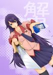  aona_(kuuga19yuu) bad_id bad_pixiv_id bakemonogatari boxcutter dutch_angle long_hair monogatari_(series) purple_hair school_uniform senjougahara_hitagi solo stapler thighhighs zettai_ryouiki 