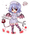  :3 arms_behind_back bad_id bad_pixiv_id bat_wings blood blood_bag chibi fang hat heart high_heels intravenous_drip nurse nurse_cap purple_hair red_eyes remilia_scarlet shoes solo takamura thighhighs touhou wings zettai_ryouiki 