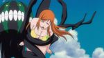  bikini_top bleach breasts cleavage closed_eyes day inoue_orihime large_breasts long_hair open_mouth orange_hair screencap sexually_suggestive sky solo swimsuit tentacles 