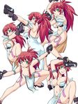  bad_id bad_pixiv_id bare_shoulders breasts character_sheet cleavage dual_wielding earrings fingerless_gloves gloves green_eyes gun haou_airen heart himeki_luna hinemosu_notari holding jewelry large_breasts legs maebari one_eye_closed parody pelvic_curtain ponytail red_hair revealing_clothes smile vanguard_princess weapon 