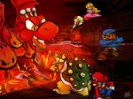  1girl bad_id bad_pixiv_id battle bowser breathing_fire czar_dragon doll dragon epic facial_hair fire flame geno_(mario) hat mallow_(mario) mario mario_(series) molten_rock mustache piu princess_peach sketch super_mario_bros. super_mario_rpg 