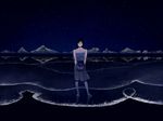  bad_id bad_pixiv_id bare_shoulders barefoot collarbone night ocean original reflection shell shiira solo star 