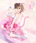  ? akizuki_ryou animal_ears bad_id bad_pixiv_id bare_shoulders boots bottle brown_hair cat_ears cat_tail crossdressing cute_&amp;_girly_(idolmaster) furayu_(flayu) idolmaster idolmaster_dearly_stars jewelry male_focus necklace otoko_no_ko red_eyes short_hair solo tail water_bottle 