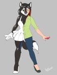  angrboda canid canine clothing dress female fox gloves human jeans mammal pants rubber shirt simple_background solo toony transformation 