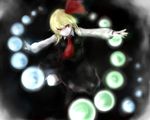  bad_id bad_pixiv_id blonde_hair danmaku goichi hair_ribbon looking_at_viewer outstretched_arms red_eyes ribbon rumia short_hair smile solo spread_arms touhou 