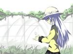  angel_beats! bad_id bad_pixiv_id blazer bug butterfly hat highres insect jacket long_hair school_uniform senya_fuurin silver_hair skirt solo sun_hat tenshi_(angel_beats!) yellow_eyes 