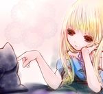  bad_id bad_pixiv_id blonde_hair bow brown_eyes cat child copyright_request hand_on_own_cheek hand_on_own_face highres lace long_hair playing solo yummy_yoi 