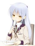  angel_beats! bad_id bad_pixiv_id blue_hair long_hair school_uniform solo spoon suko_mugi tenshi_(angel_beats!) yellow_eyes 