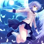  angel_beats! bad_id bad_pixiv_id blue_hair feathers hand_sonic petticoat sayori school_uniform solo tenshi_(angel_beats!) weapon wings yellow_eyes 