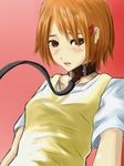  apron bad_id bad_pixiv_id blush brown_eyes collar hair_ornament hairclip hairpin inami_mahiru leash nikawa_99-do open_mouth orange_hair short_hair solo waitress working!! 