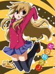  aisaka_taiga brown_eyes brown_hair enomori long_hair palmtop_tiger school_uniform solo thighhighs tiger toradora! 