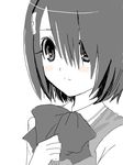  1girl bow female hair_over_one_eye mitarai_fumika monochrome seikon_no_qwaser short_hair solo white_background 