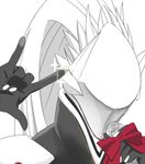  \m/ blazblue hakumen macross macross_frontier microphone parody ribbon seikan_hikou white_hair 