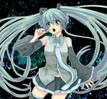  bad_id bad_pixiv_id detached_sleeves hatsune_miku headset irono_(irtyu) long_hair necktie open_mouth skirt solo thighhighs twintails very_long_hair vocaloid 