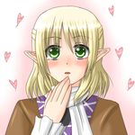  blonde_hair blush face green_eyes hanazome_dotera heart lips lowres mizuhashi_parsee pointy_ears scarf short_hair solo tears touhou 