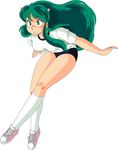  1girl 2girls bloomers breasts female full_body green_hair highres horns legs long_hair lum oni simple_background solo urusei_yatsura white_background 