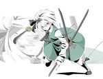  blue_eyes dress foreshortening full_body hair_ribbon hayagiri konpaku_youmu mary_janes neckerchief pale_skin ribbon shadow sheath shoes simple_background socks solo sword touhou weapon white_hair zoom_layer 