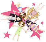  akiyama_mio bad_id bad_pixiv_id bare_shoulders barefoot black_eyes black_hair blonde_hair blue_eyes brown_eyes brown_hair casual child circle_formation hair_ornament hairclip highres hirasawa_yui holding_hands hood hoodie k-on! kotobuki_tsumugi long_hair lying moutiko multiple_girls nakano_azusa on_back open_mouth pajamas short_hair shorts side_ponytail sleepwear smile star_hands tainaka_ritsu twintails younger 