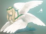  afuro_terumi angel aphrodi blonde_hair gradient gradient_background inazuma_eleven inazuma_eleven_(series) kneeling male male_focus red_eyes solo trap wings 
