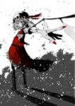  890117 bad_id bad_pixiv_id flandre_scarlet foreshortening hat highres monochrome red red_eyes solo spot_color touhou wings 