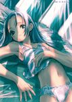  2000 armpits blue_eyes bra dated flat_chest highres hits kawata_hisashi lingerie long_hair lying midriff on_back open_mouth original panties silver_hair sketch solo underwear underwear_only white_panties 