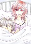  1girl absurdres after_sex aragaki_shinjirou bed brown_hair closed_eyes couple female_protagonist_(persona_3) hetero highres honey-mie persona persona_3 persona_3_portable sleeping smile tank_top 