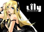  bad_id bad_pixiv_id blonde_hair blue_eyes collar error headphones lily_(vocaloid) long_hair shugaa solo tongue vocaloid 