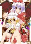  bat_wings blonde_hair blue_hair flandre_scarlet hat multiple_girls red_eyes remilia_scarlet short_hair siblings side_ponytail sisters tamo_(tamokuteki_kuukan) touhou wings 