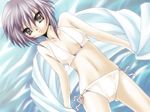  bikini brown_eyes dutch_angle flat_chest grey_hair halterneck nagato_yuki sasami_1 shawl short_hair side-tie_bikini solo suzumiya_haruhi_no_yuuutsu swimsuit wallpaper 