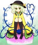  bad_id bad_pixiv_id green_eyes green_hair hat heart heart_of_string highres komeiji_koishi shiro_tsugumi short_hair sitting socks solo touhou 