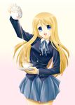  ayato bad_id bad_pixiv_id blonde_hair blue_eyes cup decantering highres k-on! kotobuki_tsumugi long_hair pouring school_uniform solo teacup teapot 