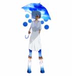  890117 alternate_costume blue_eyes blue_hair boots calpis cirno contemporary polka_dot solo touhou umbrella 