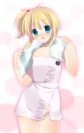  bad_id bad_pixiv_id blonde_hair blue_eyes blush child naked_towel open_mouth paper_man side_ponytail solo towel towel_around_neck uya_(munyu) 