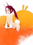  :o aihara_shouta animal_ears bad_id bad_pixiv_id bunny_ears bunny_tail flat_chest gloves highres leaning_forward long_hair nipples nude original ponytail purple_eyes purple_hair solo tail 