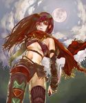  armor bad_id bad_pixiv_id black_hair cape cloud fantasy_earth_zero knife long_hair moon red_eyes solo suga_koharu thighhighs weapon 