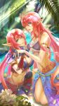  2018 blue_eyes breasts cleavage earrings gloves jewelry large_breasts long_hair looking_at_viewer midriff myuria_tionysus navel parted_lips pink_hair pointy_ears skirt smile square_enix star_ocean star_ocean_the_last_hope tagme 