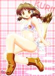  animal_ears aruruw bare_shoulders bikini boots brown_eyes brown_hair dog_ears side-tie_bikini solo swimsuit tail tamaki_(diarie_inaiinaibaa) utawareru_mono 