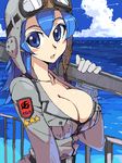  bad_id bad_pixiv_id blue_eyes blue_hair breasts cleavage gloves goggles helmet kusanagi_tonbo large_breasts long_hair oekaki open_mouth original pilot pocket solo star water 