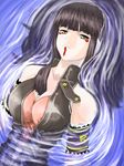  beatmania beatmania_iidx black_hair breasts chiyosuke cleavage highres hinazuki_ririna large_breasts solo water yellow_eyes 