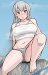  barefoot blush breasts brown_eyes feet grey_panties large_breasts long_hair older panties rozen_maiden silver_hair sitting solo suigintou surprised tank_top tsuda_nanafushi underwear 