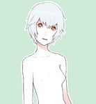  ayanami_rei blue_background breasts hijiri_rei neon_genesis_evangelion nipples nude outline pale_skin parted_lips red_eyes short_hair silver_hair simple_background small_breasts solo 