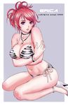  2009 animal_print asagi_yoshimitsu bikini breast_hold breasts hair_up high_heels jewelry large_breasts long_hair navel necklace original purple_eyes red_hair shoes side-tie_bikini solo swimsuit zebra_print 