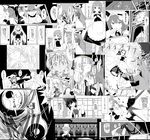  book braid cat collage detached_sleeves greyscale gustav_(telomere_na) hakurei_reimu hat highres izayoi_sakuya long_hair maid_headdress monochrome multiple_girls patchouli_knowledge remilia_scarlet short_hair touhou translation_request twin_braids wings yakumo_yukari yin_yang younger yuri 